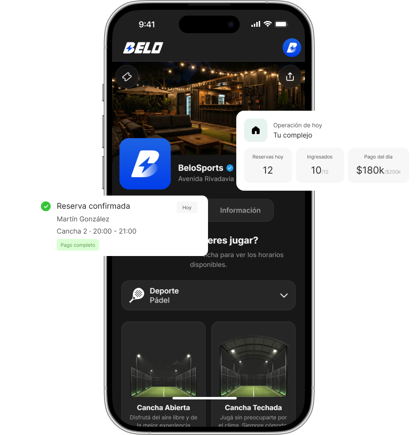 Sistema de reservas Belo Sports en Los Troncos Padel